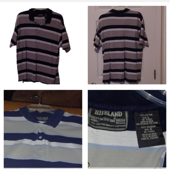 highland Other - 🍭🌺Striped Blue and Gray Polo Shirt